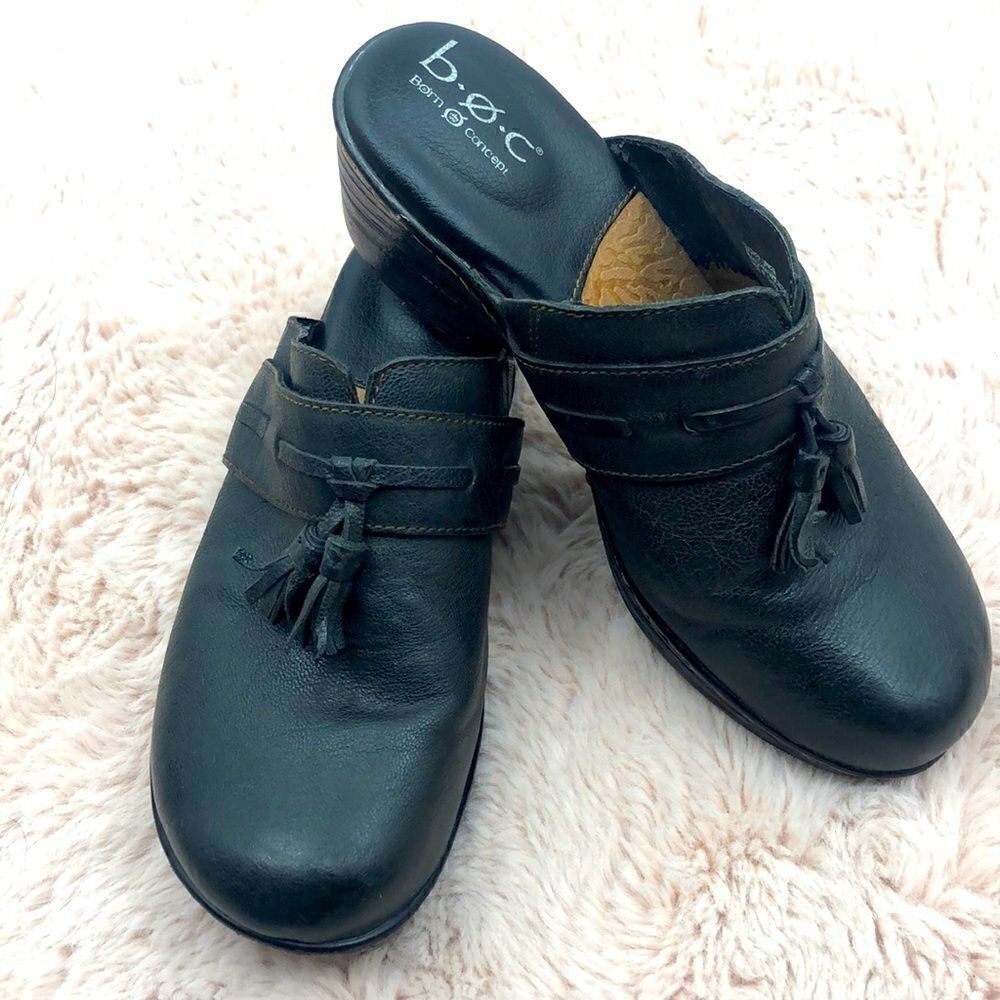 b.o.c black leather upper with tassels clogs